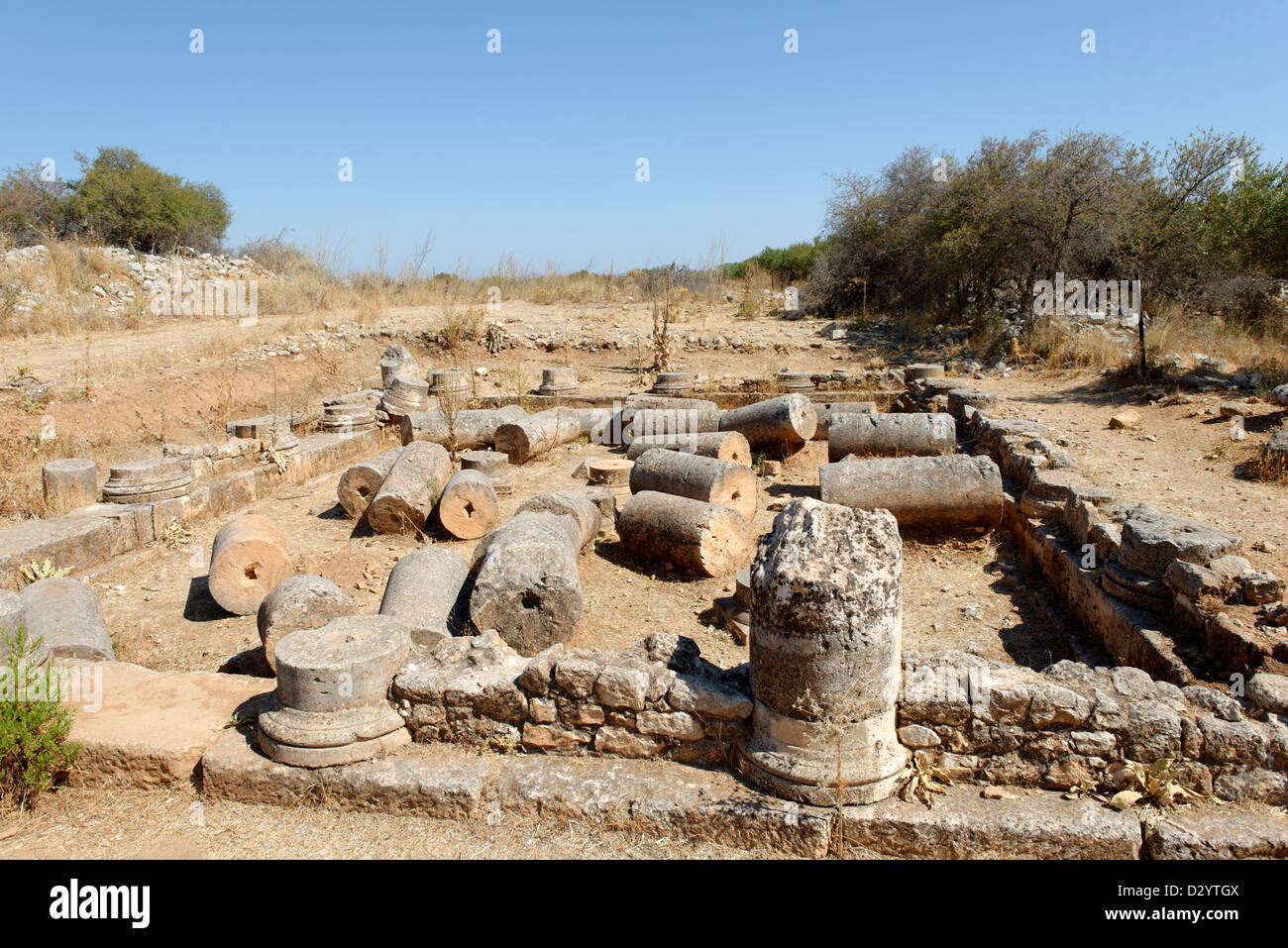 Aptera. Kreta. Griechenland. Ruinen eines Wohnhauses mit Peristyl Hof. Römische Periode 1. Jahrhundert v. Chr. - 4. Jahrhundert nach Christus. Stockfoto