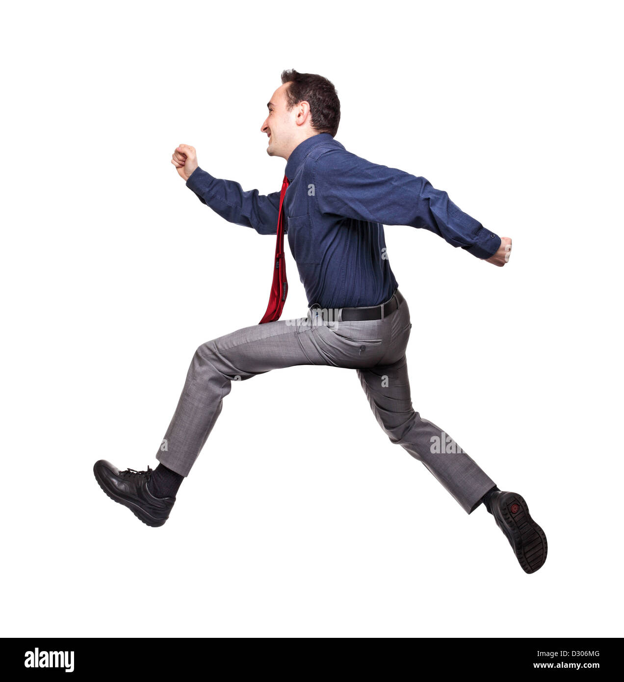 springen Geschäftsmann isoliert auf weißem Hintergrund Stockfoto