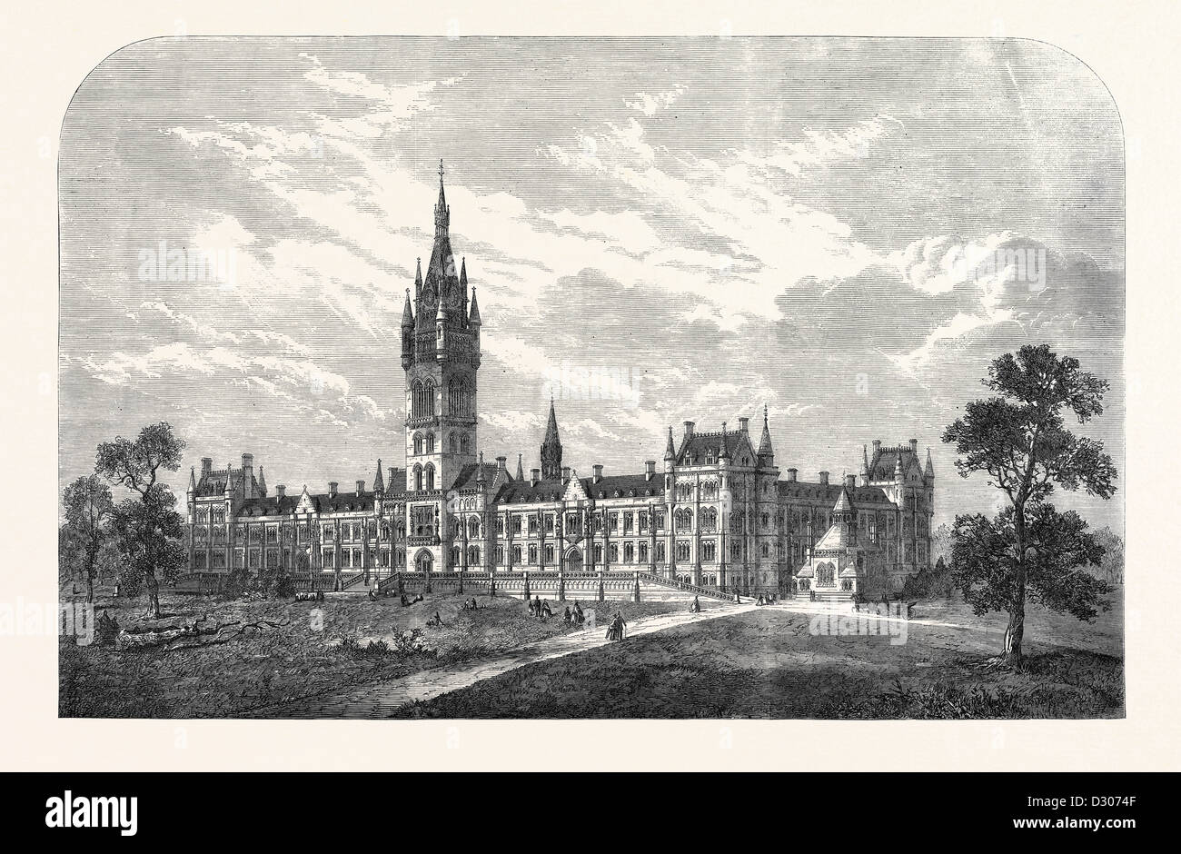 DIE UNIVERSITÄT GLASGOW: BEABSICHTIGTEN NEUEN GEBÄUDEN UK 1866 Stockfoto