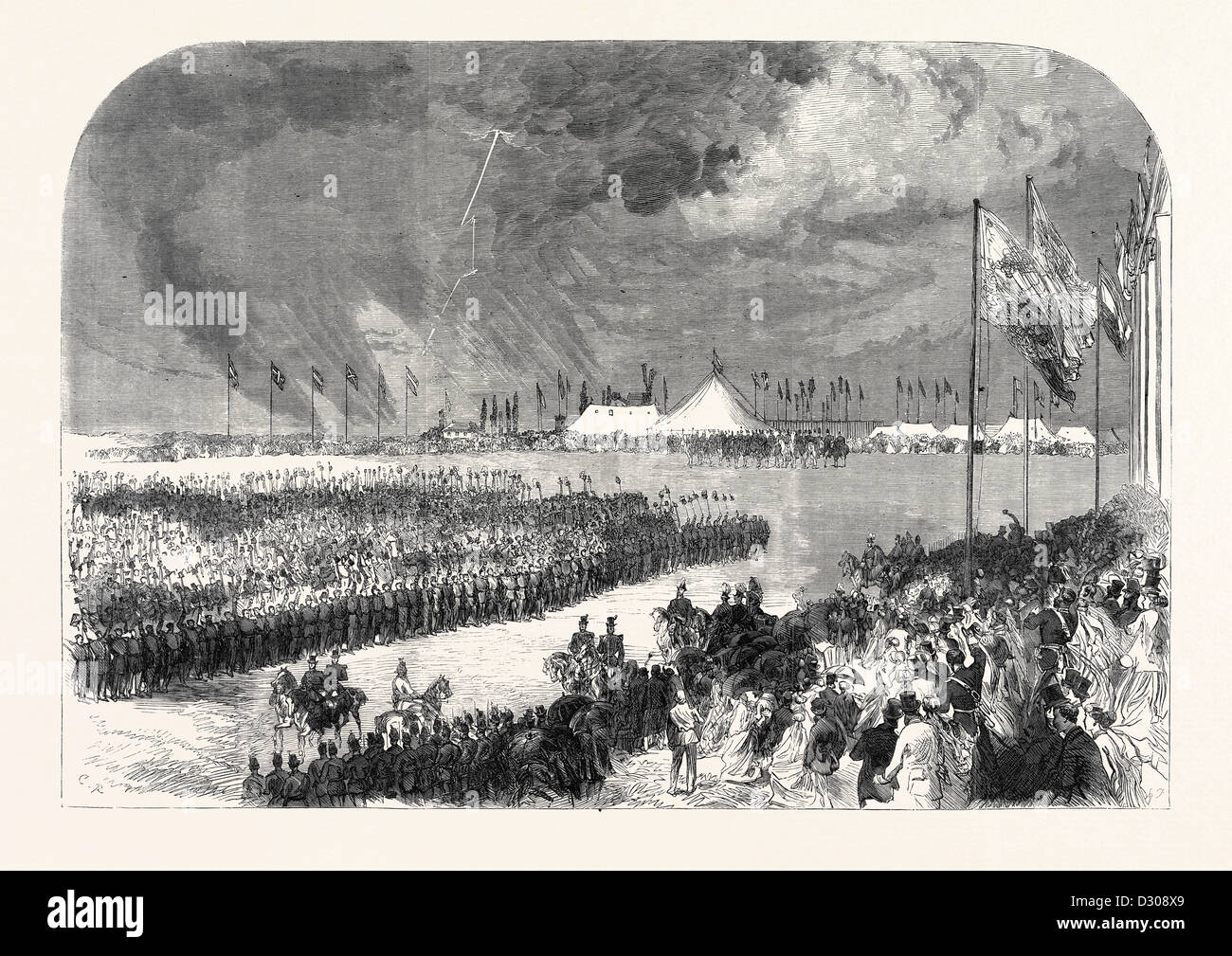 EMPFANG VON DER BELGISCHEN SCHÜTZEN IM CAMP AUF WIMBLEDON COMMON UK 1867 Stockfoto
