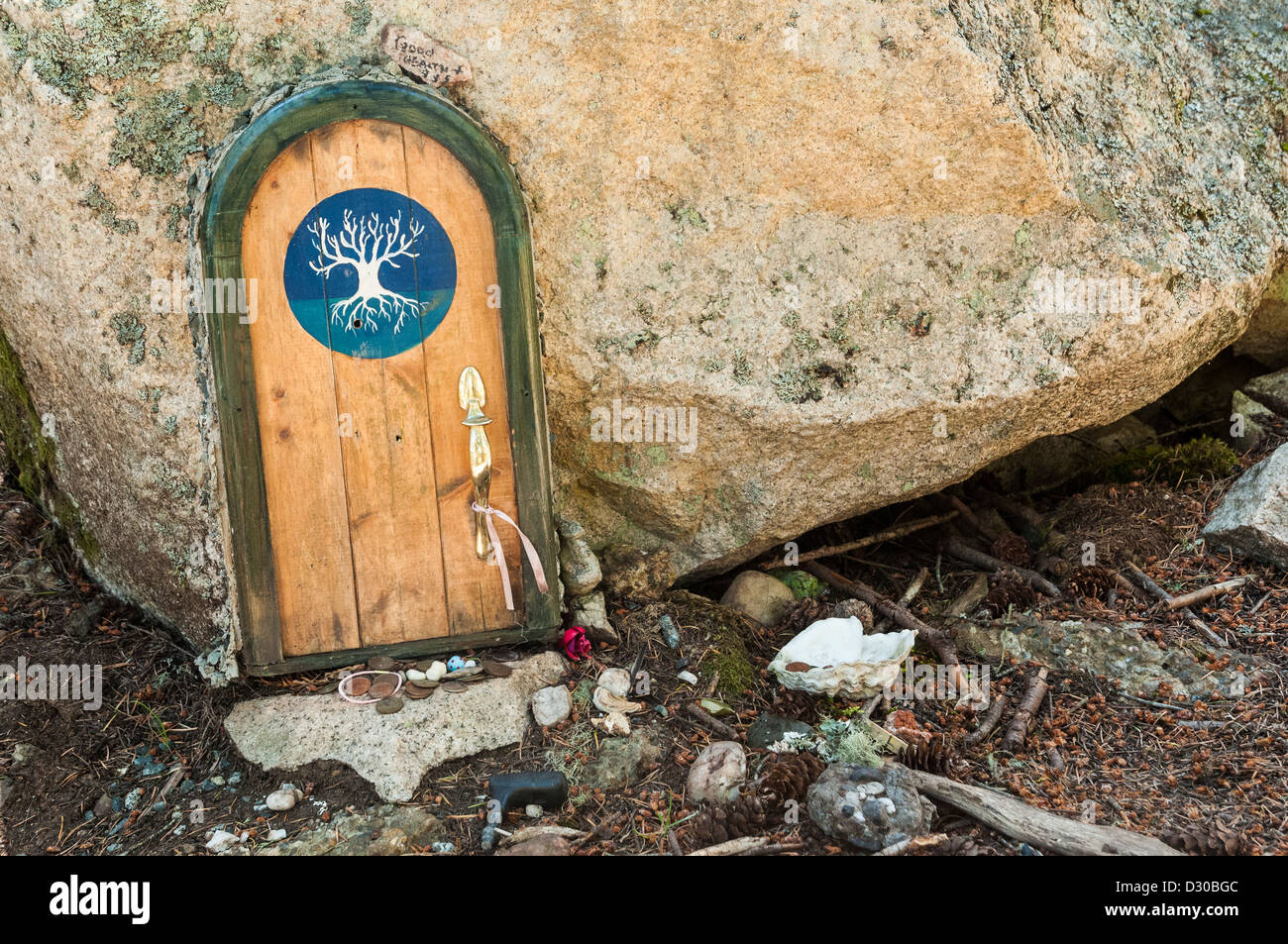 Fee-Tür, Mount Erskine, Saltspring Island, British Columbia, Kanada Stockfoto