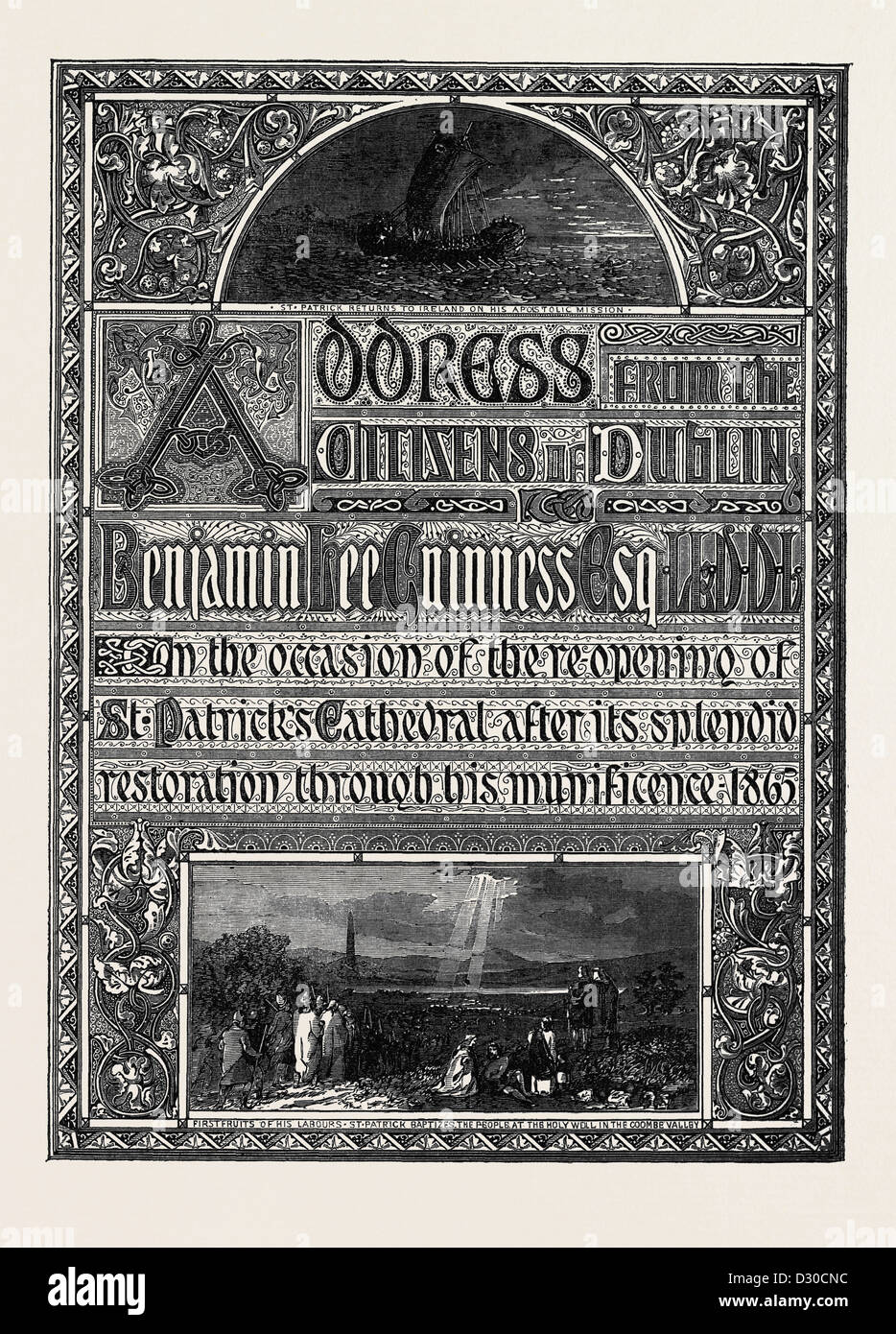 DIE WELTAUSSTELLUNG PARIS 1867: TITELSEITE DER BELEUCHTETEN ADRESSE, SIR B. GUINNESS BART. Frankreich Stockfoto