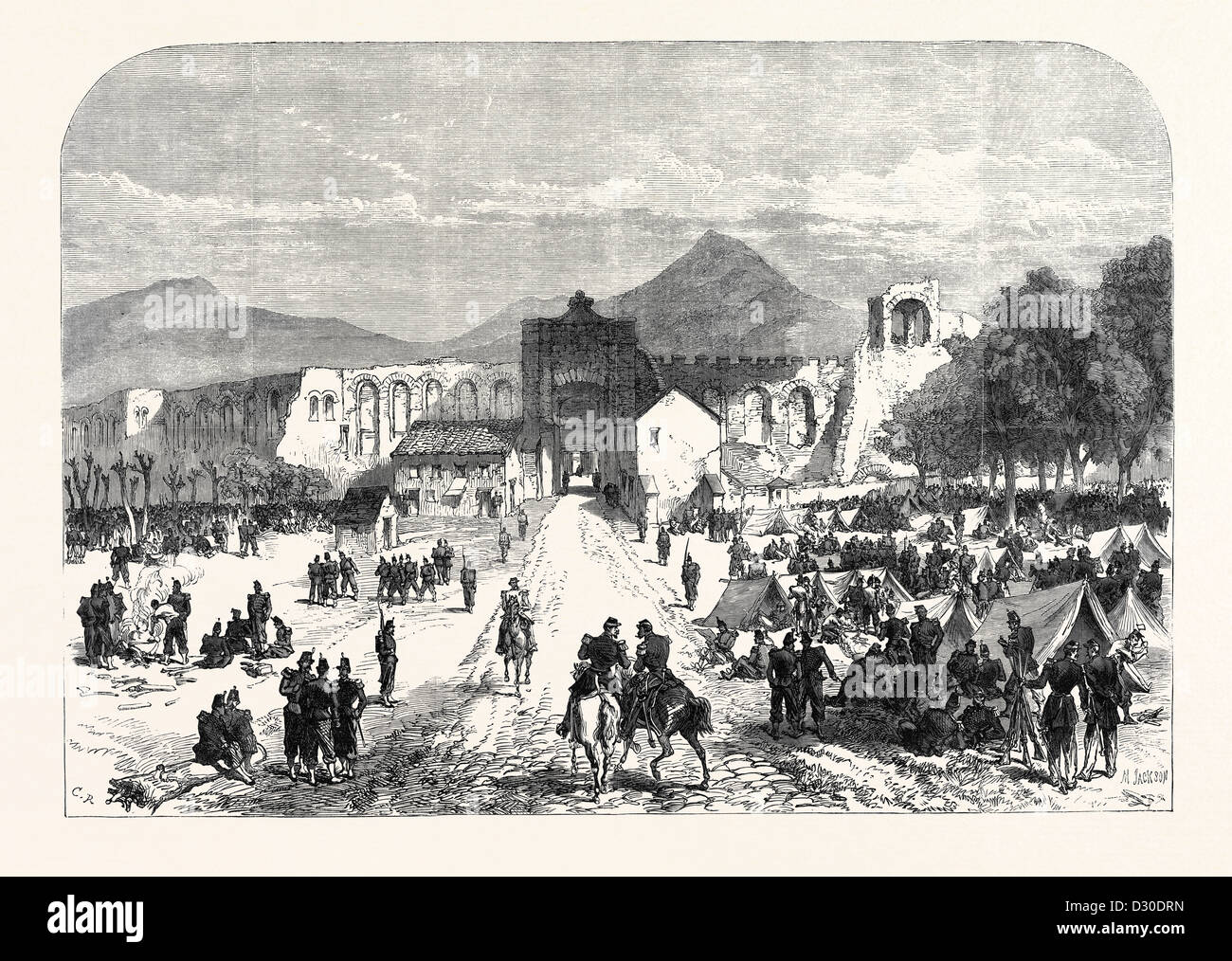 FRANZÖSISCHE TRUPPEN LAGERTEN IN DER LATERAN-TOR AN ROM ITALIEN 1867 Stockfoto