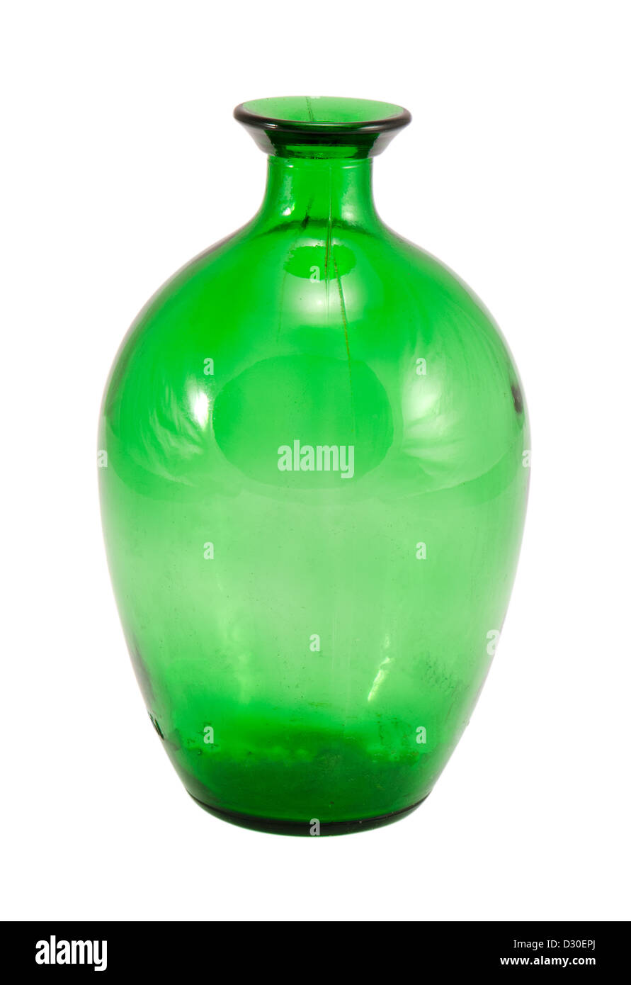 Retro-große grüne leeres Glas Wein Flasche isoliert auf weißem Hintergrund Stockfoto