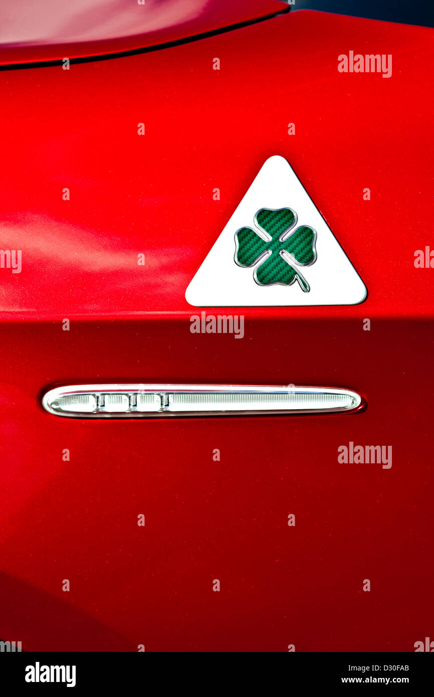 Alfa Romeo Giulietta rot Logo, Winchester, England, UK Stockfoto