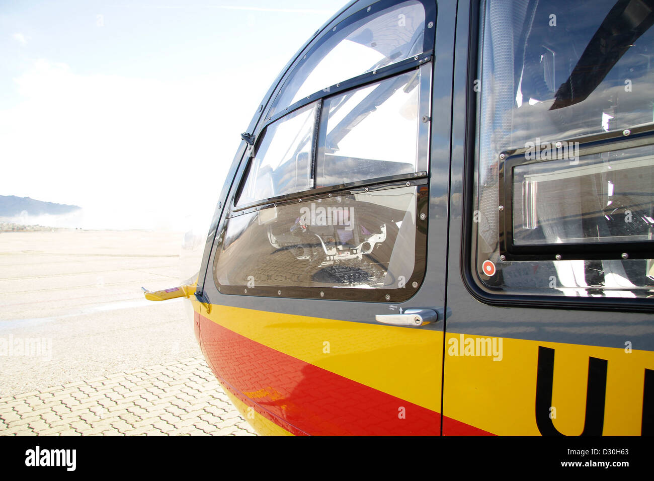 Nahaufnahme der Militärhubschrauber Kabine Stockfoto