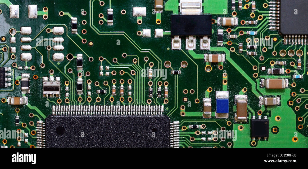 Makroaufnahme Hintergrund der alten grünen Motherboard. Stockfoto