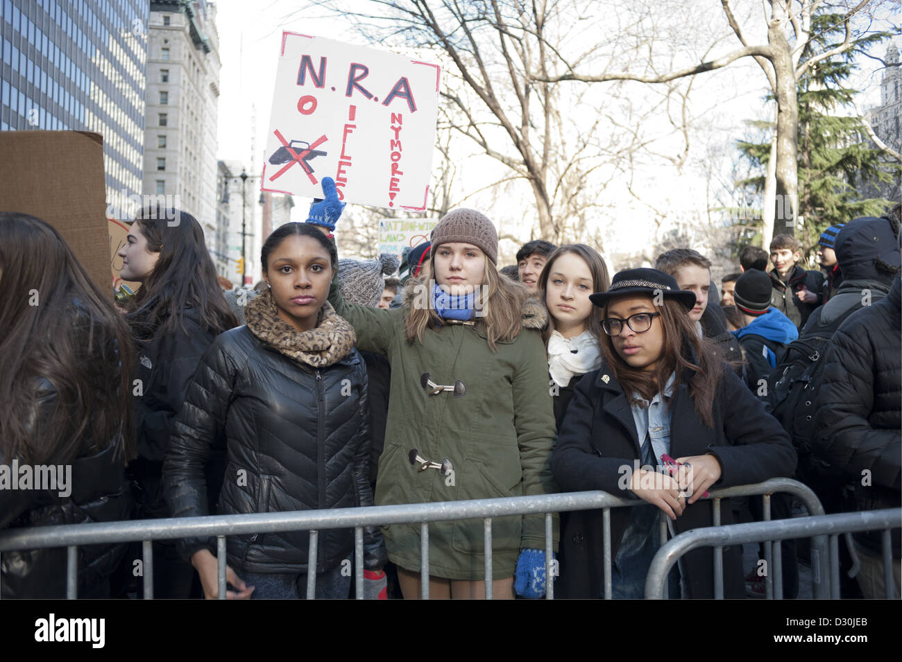 Schülerinnen und Schüler aus der privaten Dalton Schule organisieren einen Waffenkontrolle Protest in City Hall in Manhattan, 4. Februar 2013. Stockfoto