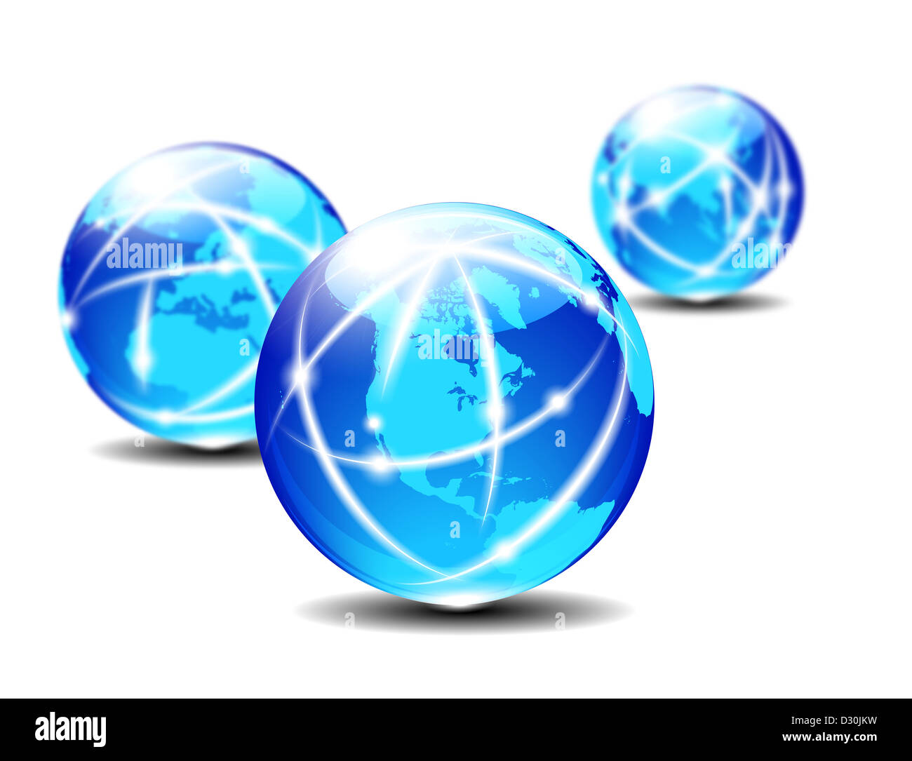 Drei Kugeln mit sich der Kommunikation verbunden Stockfoto
