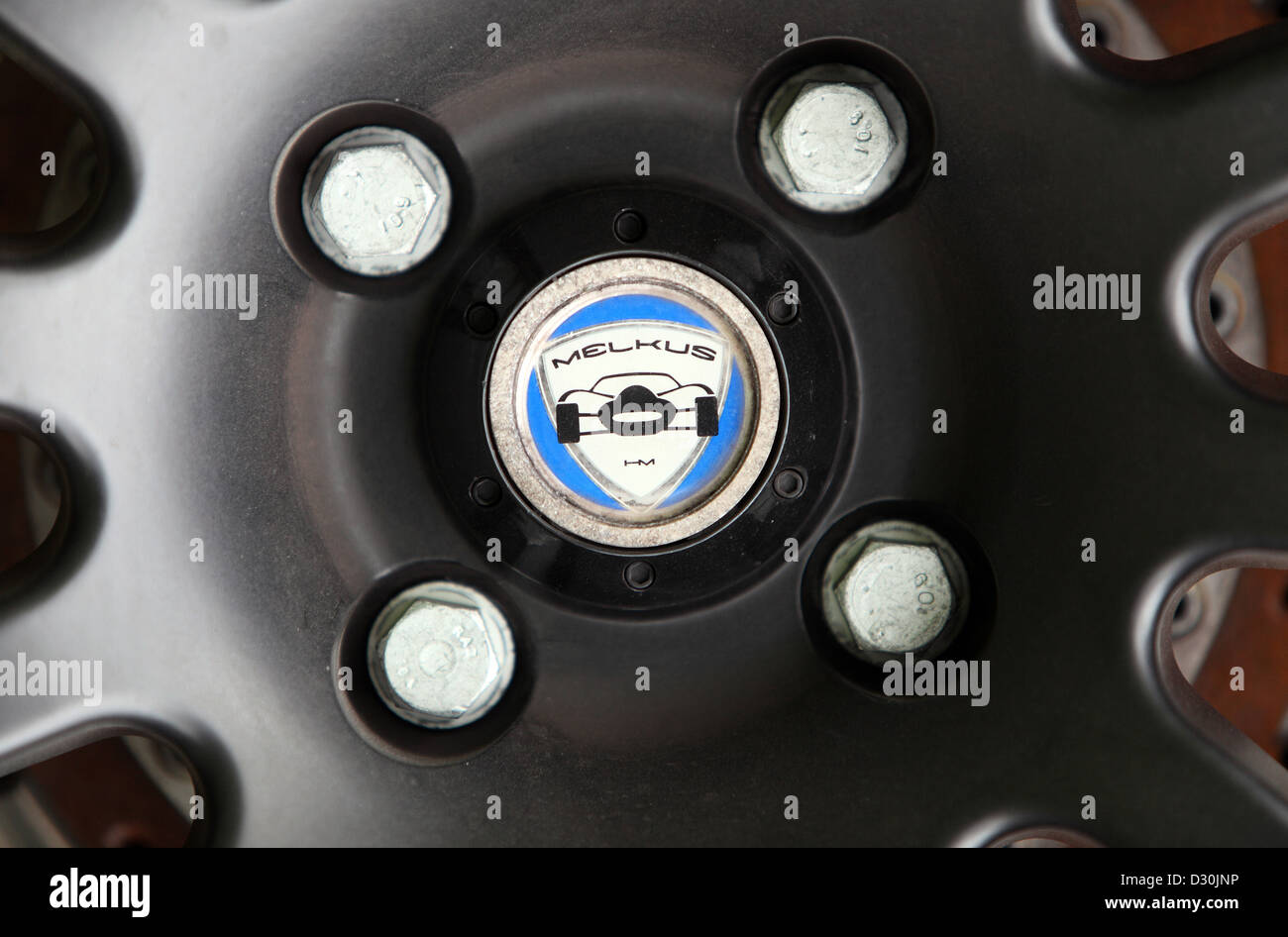 Dresden, Deutschland, Firmenlogo, der Automobilhersteller Melkus auf eine Radkappe Stockfoto