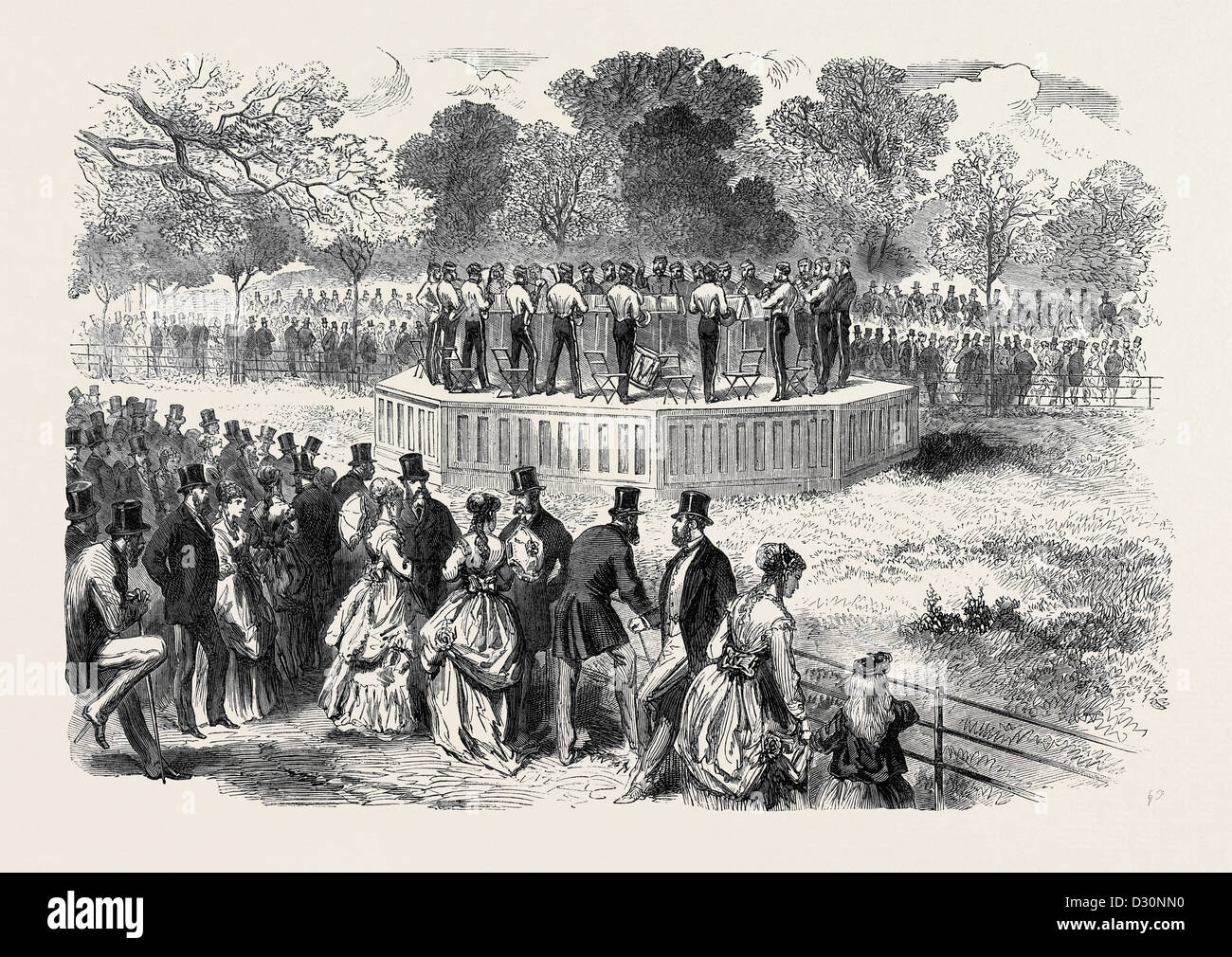 BAND OF THE LIFE GUARDS SPIELEN AUF DER NEUEN PLATTFORM IM HYDE PARK LONDON UK 1869 Stockfoto