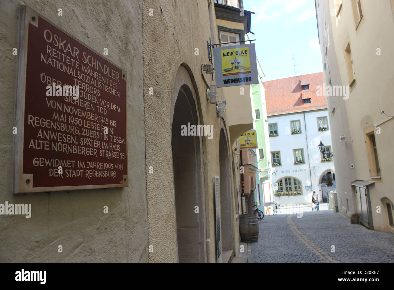 Haus von Oskar Schindler ist gut versteckt in einem Stadtzentrum der deutschen Stadt Regensburg. Stockfoto