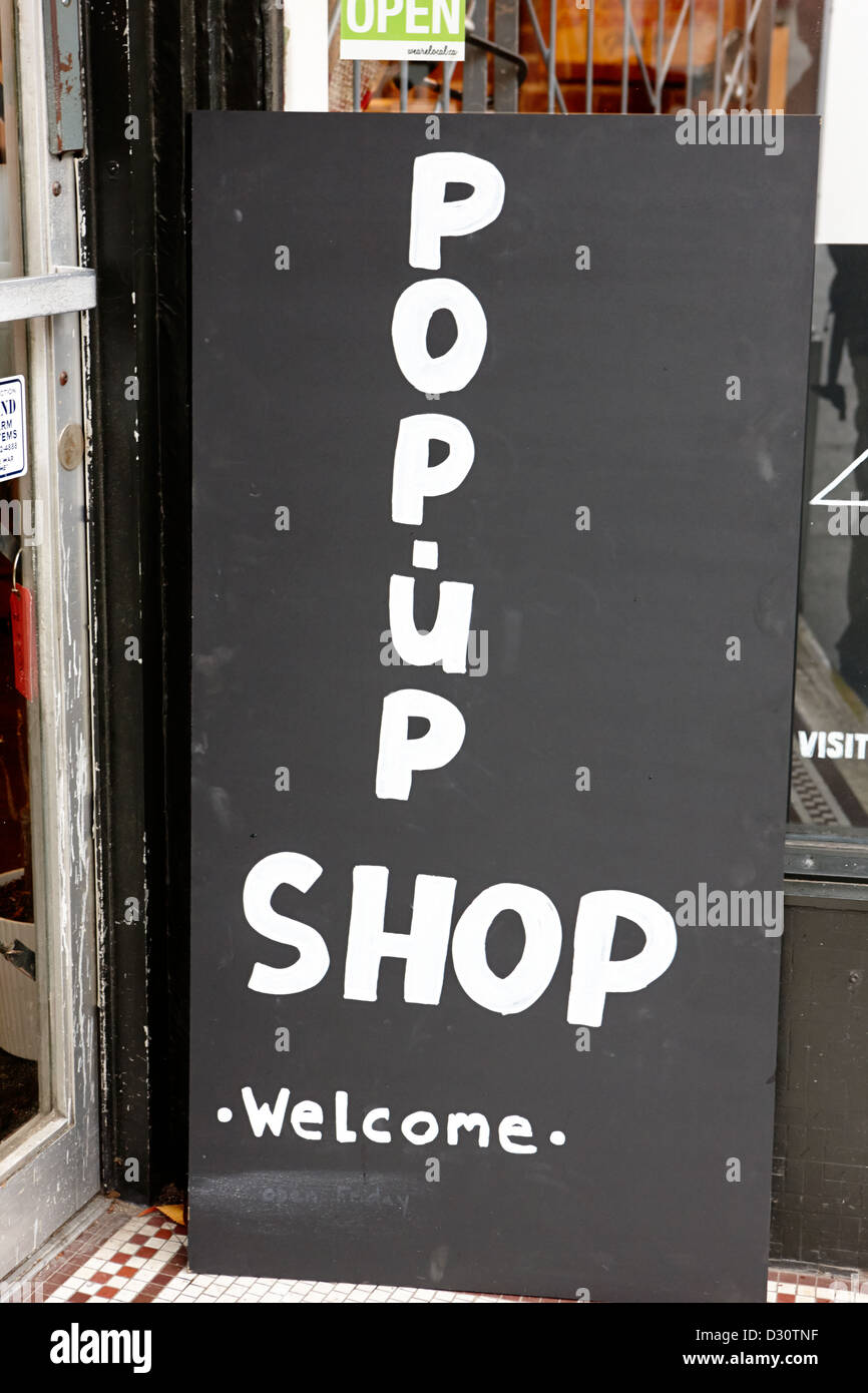 temporäre Zeichen für ein Pop-up-Shop in Vancouver BC Kanada Stockfoto