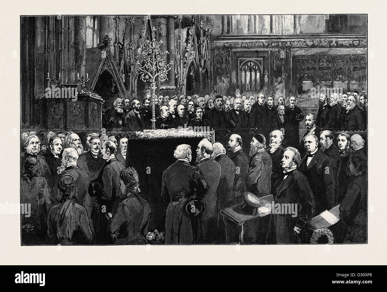 BEERDIGUNG DES VERSTORBENEN CHARLES ROBERT DARWIN IN DER WESTMINSTER ABBEY, LONDON Stockfoto