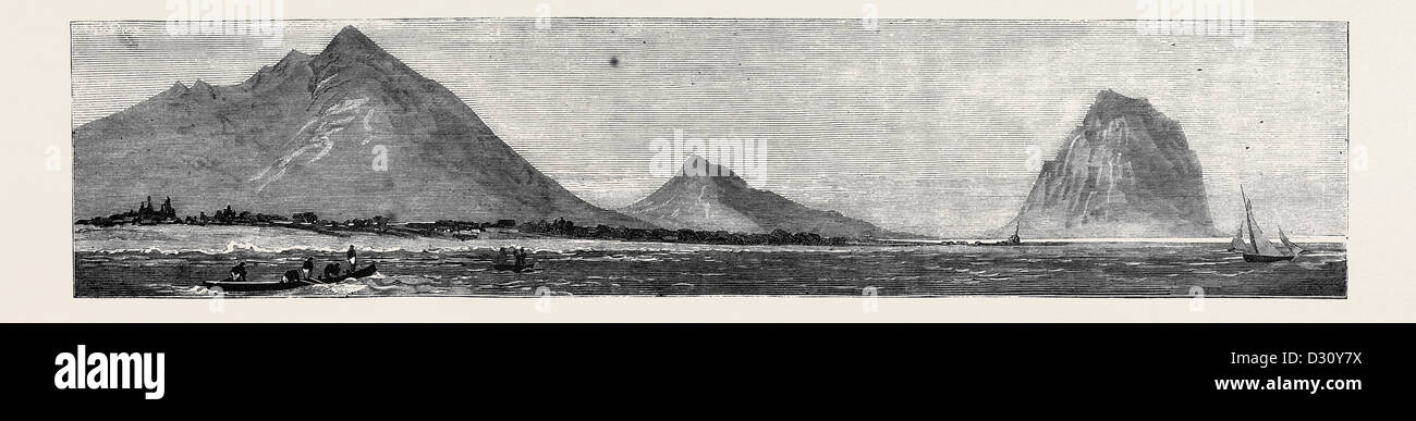 TAMARIND BAY MIT DEM "MORNE" FELSEN, SOBALD DAS VERSTECK DES RUNAWAY SKLAVEN, MAURITIUS Stockfoto