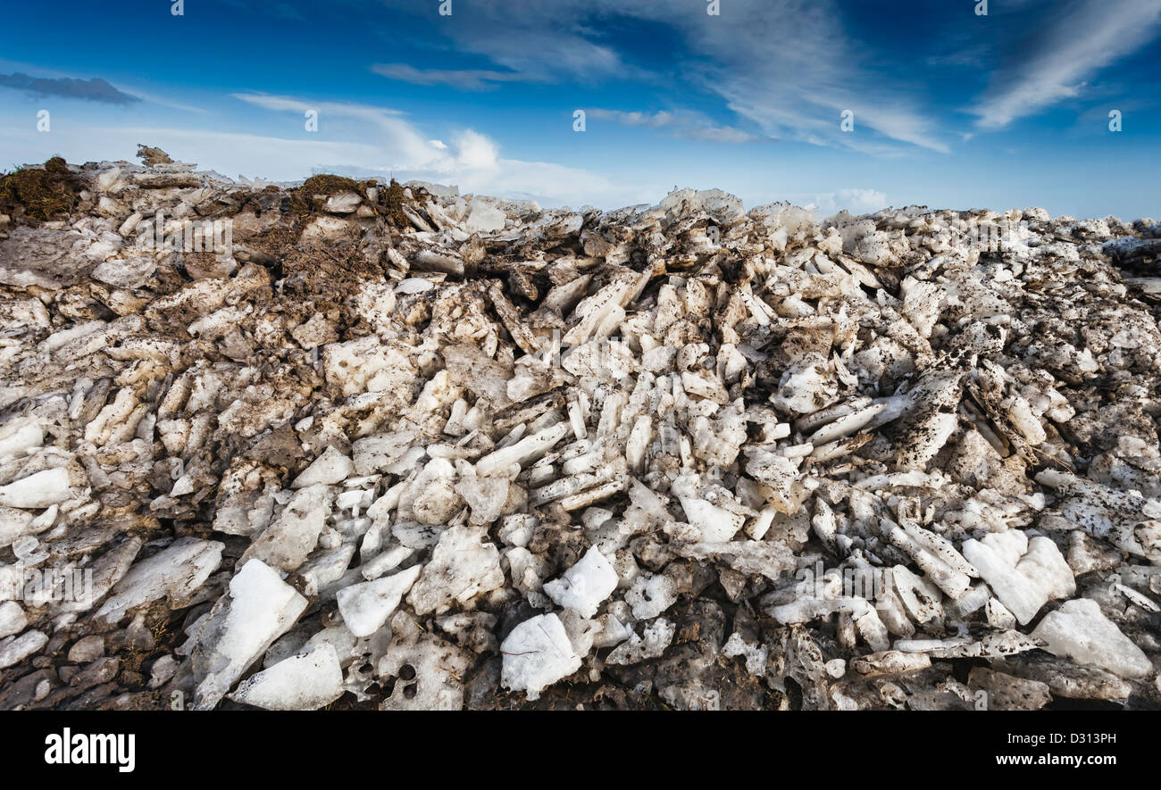 Wadden Sea Highway auf der Insel Mando im Winter mit Eis Screwings, Dänemark Stockfoto
