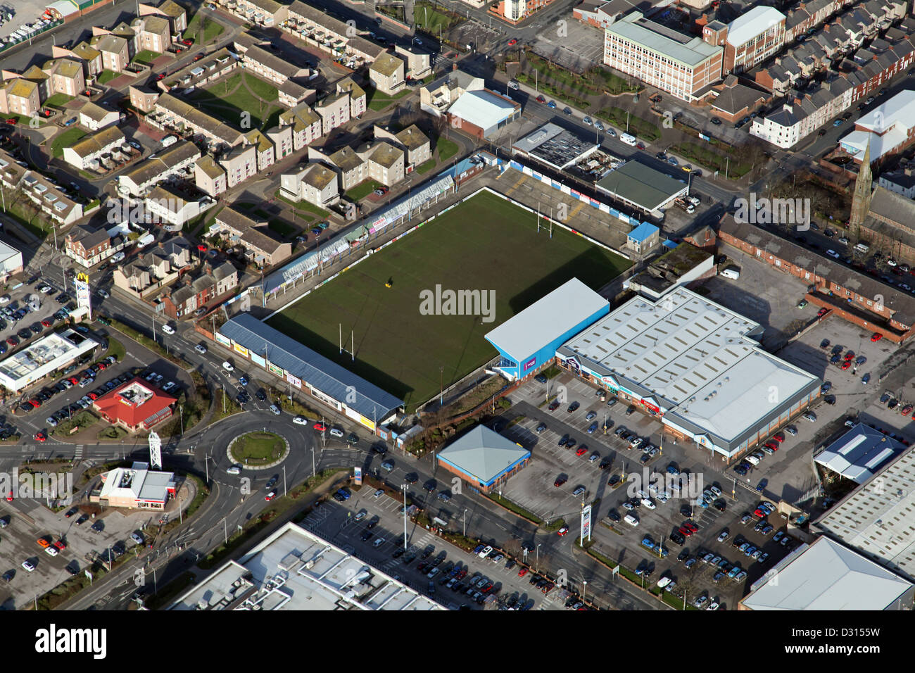 Luftbild von der Barrow Raiders Rugby-Liga-Club-Stadion in Barrow-in-Furness Stockfoto