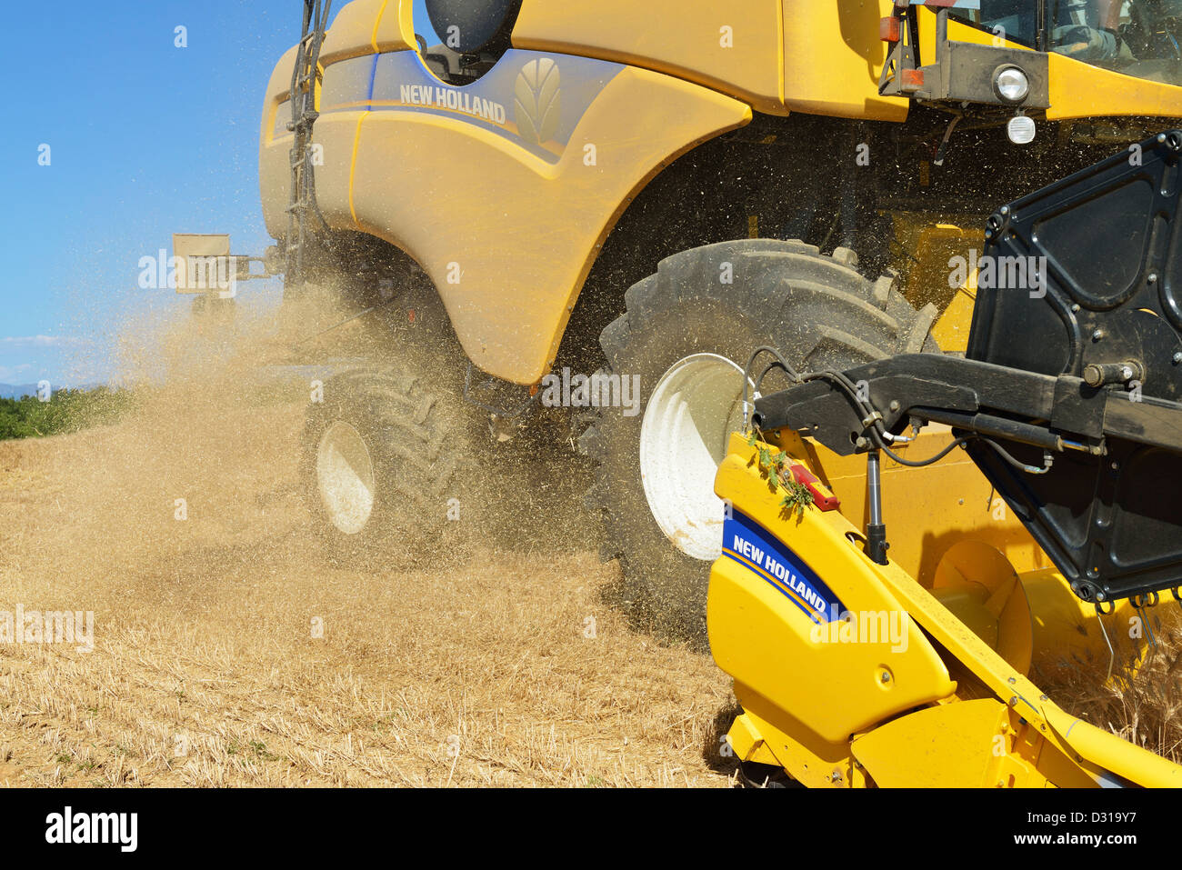 Mähdrescher auf Weizenfeld im Sommer, Frankreich, Landwirtschaft Stockfoto