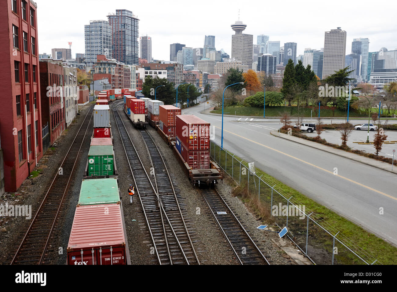 Güterzuggleise waren Vancouver BC Kanada Stockfoto