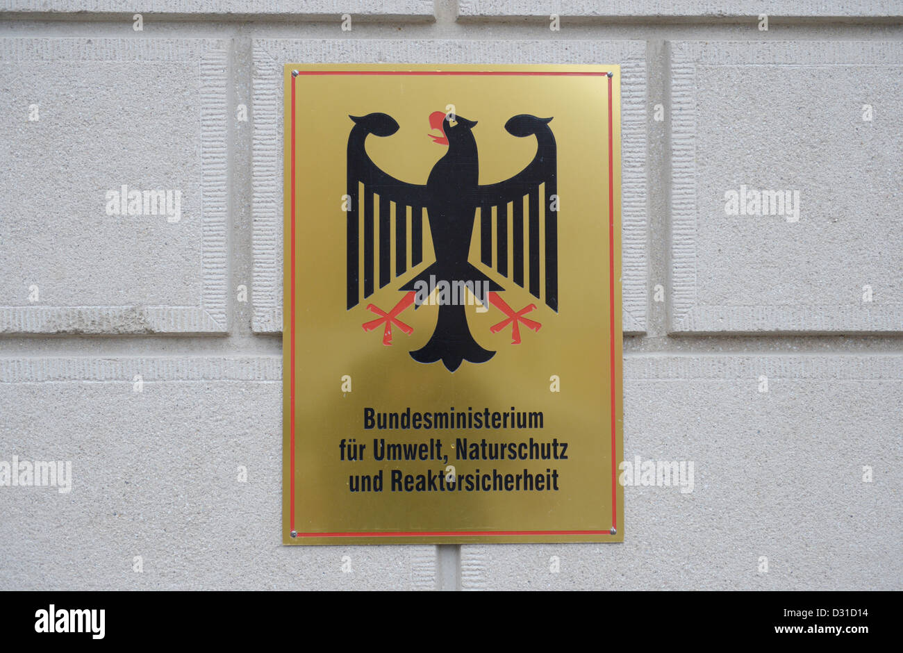 Tha Schild zeigt den Aufbau des deutschen Bundesministeriums für Umwelt, Naturschutz und Reaktorsicherheit in Berlin, Deutschland, 4. Februar 2013. Foto: Rainer Jensen Stockfoto