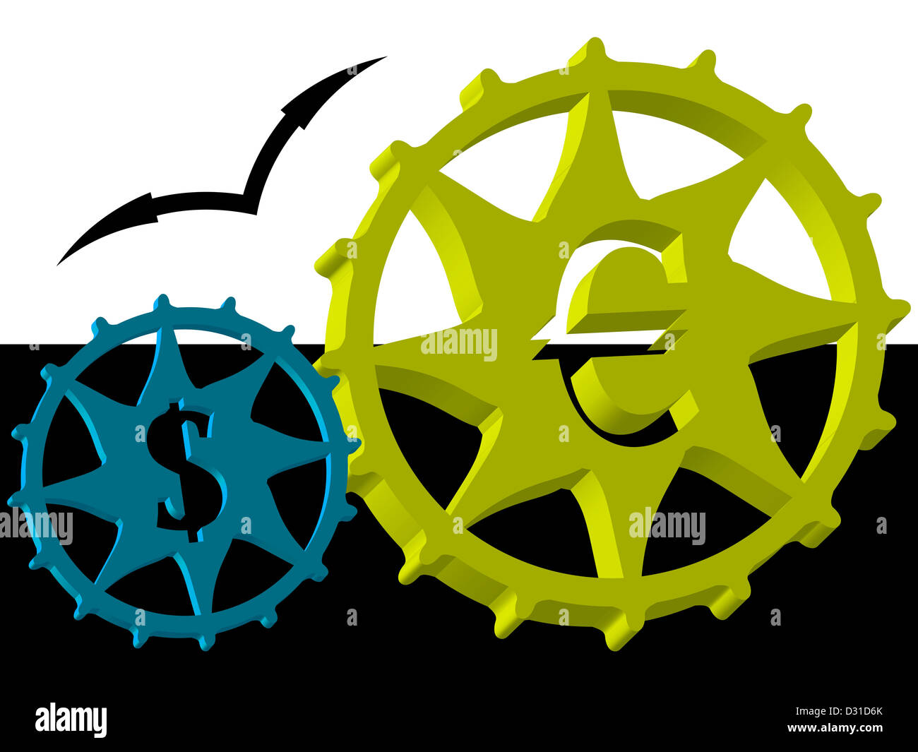 Euro-Dollar-Getriebe, abstrakte Kunst-Vektorgrafik Stockfoto