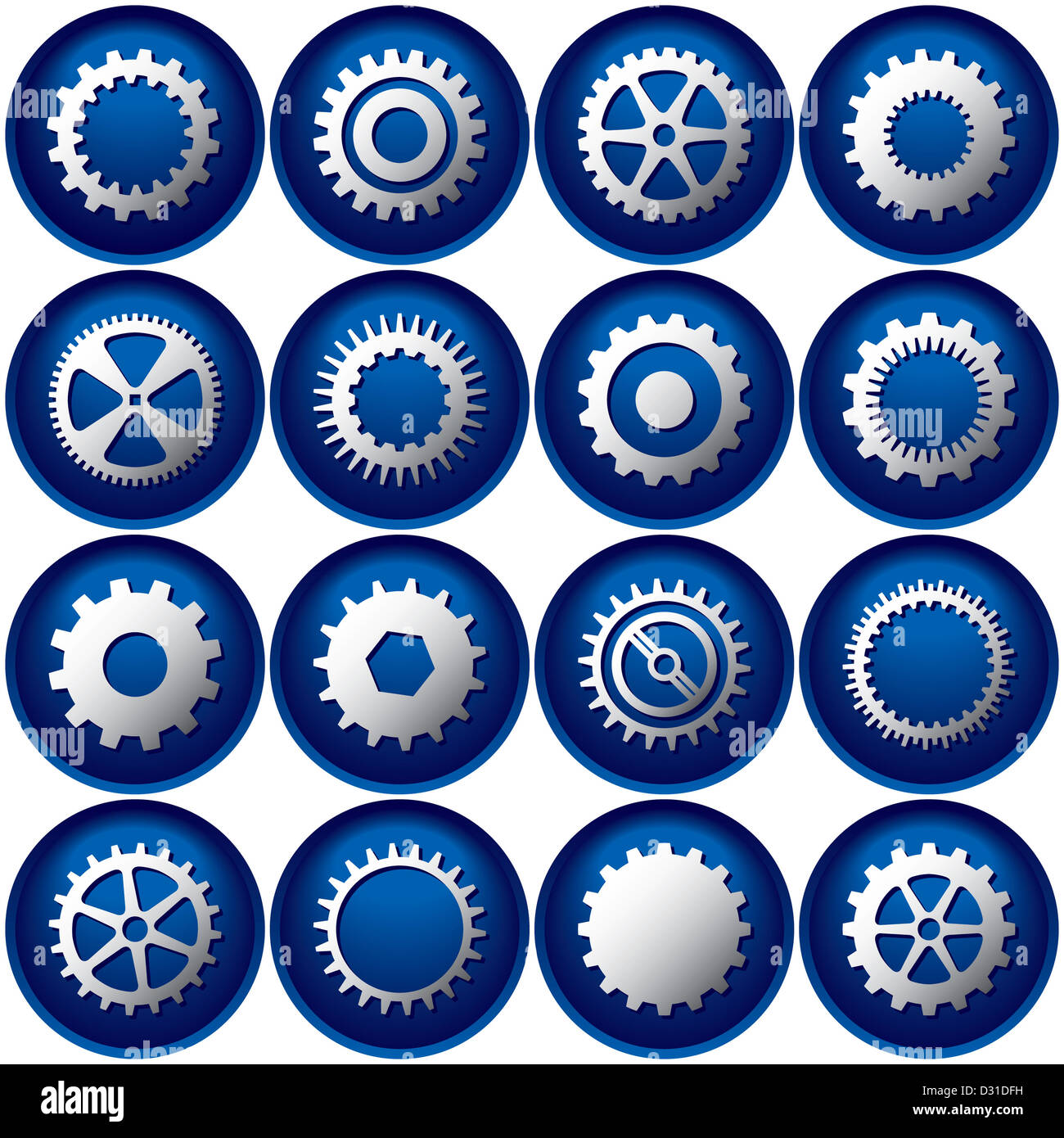 Sechzehn Cog Schaltflächensymbole Stockfoto