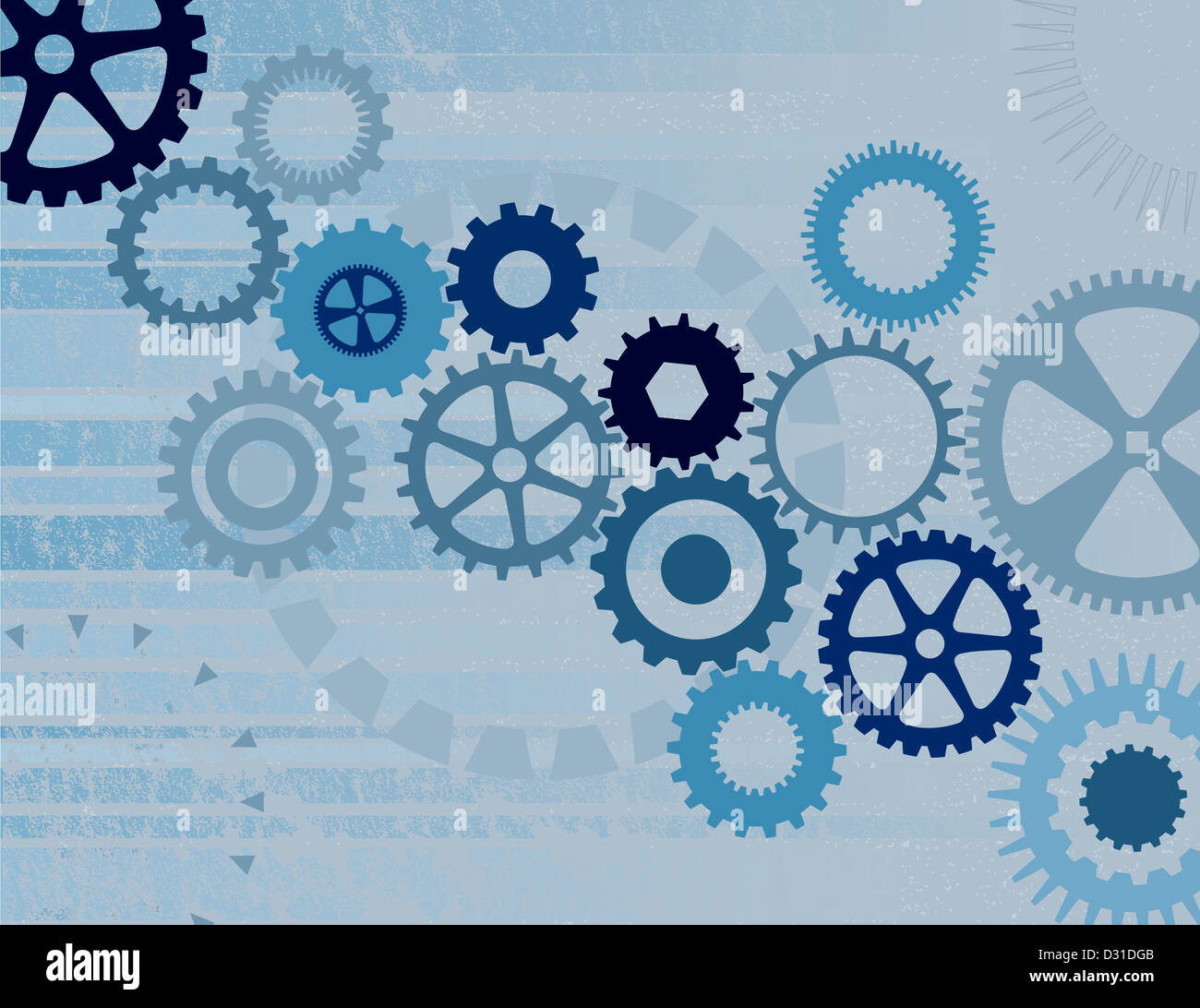 Verschiedenen Rädchen auf blau getönten Grunge Hintergrund Stockfoto