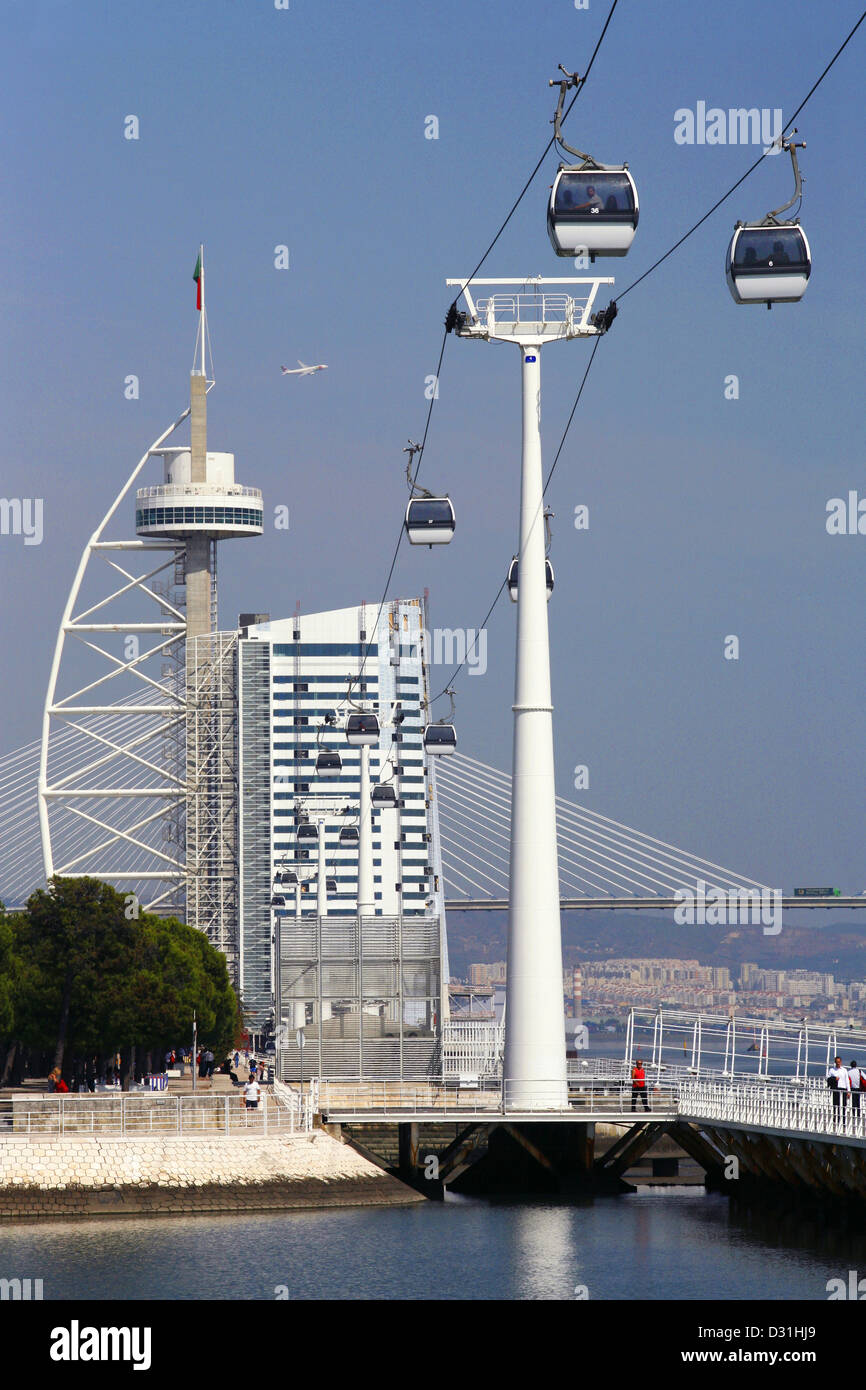 Teleferico Cable Cars, Vasco da Gama-Turm, Parque Das Nações, Lissabon, Portugal, Europa Stockfoto