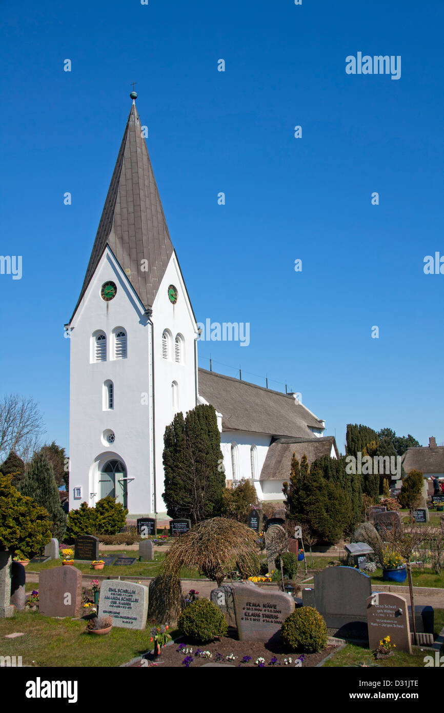 Kirche St. Clemens / St. Clemens-Kirche in Nebel auf der Insel Amrum, Nordfriesland, Schleswig-Holstein, Deutschland Stockfoto