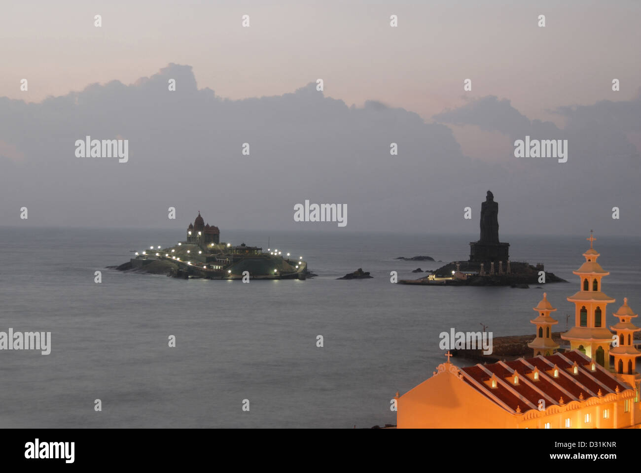 Allgemeine Ansicht von Vivekananda Rock Memorial widmet sich Swami Vivekananda. Stockfoto