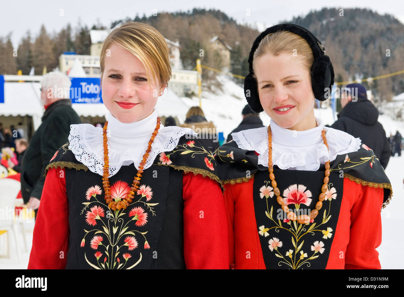 Schweiz, St. Moritz, traditionelle historische Kleidung Stockfoto