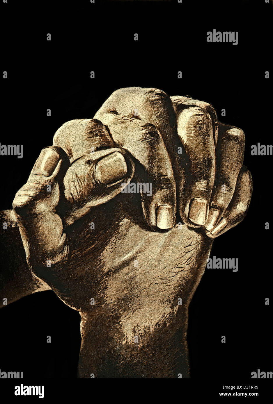 Darstellung der männlichen Hände zusammen im Akt des Schriftsatzes oder Gebet Stockfoto