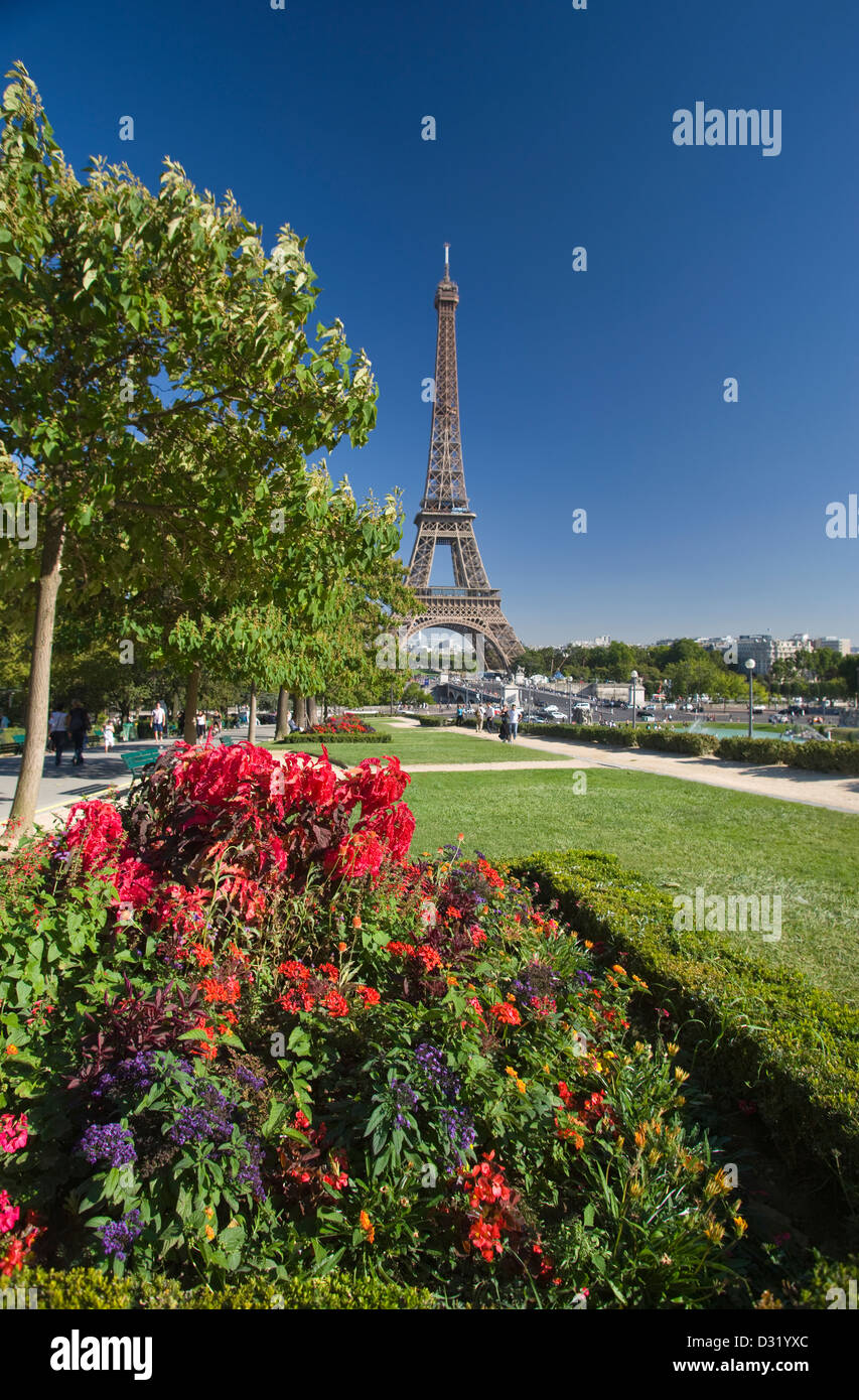 BLUME BETTEN PALAIS DE CHAILLOT EIFFELTURM PARIS FRANKREICH Stockfoto