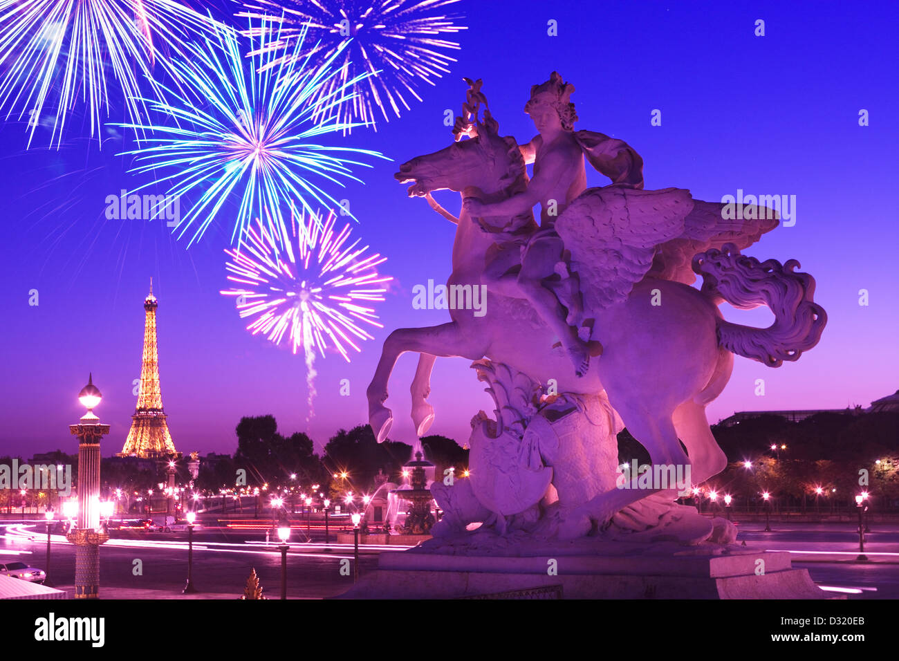 MERCURY REITEN PEGASUS STATUE PLACE DE LA CONCORDE PARIS FRANKREICH Stockfoto