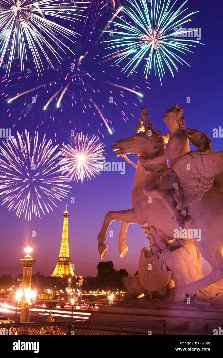 MERCURY REITEN PEGASUS STATUE PLACE DE LA CONCORDE PARIS FRANKREICH Stockfoto