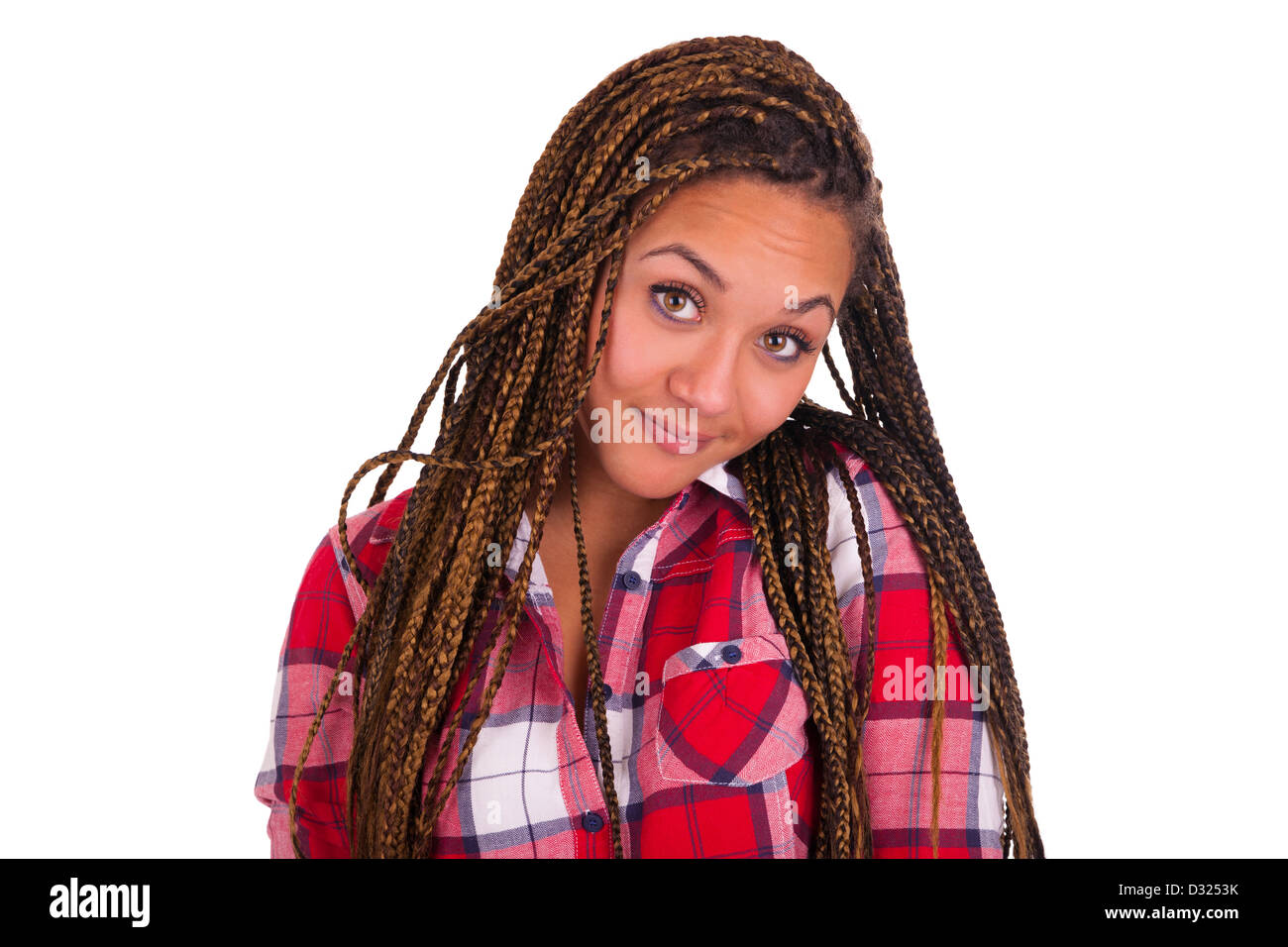 Schöne junge Frau. Isoliert auf weißem Hintergrund. Stockfoto