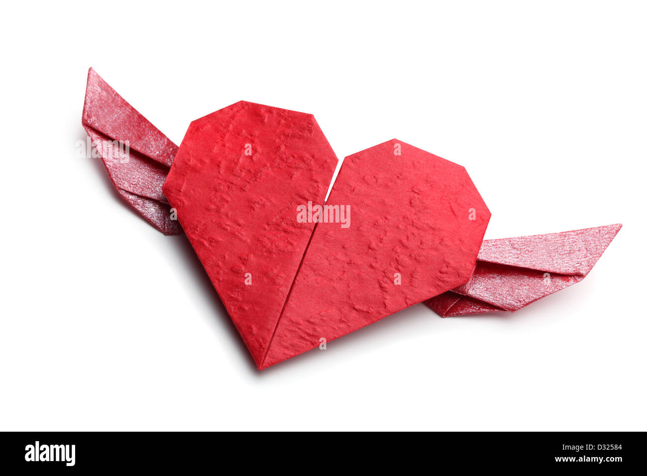 Roten Origami Herz isoliert auf weißem Hintergrund Stockfoto