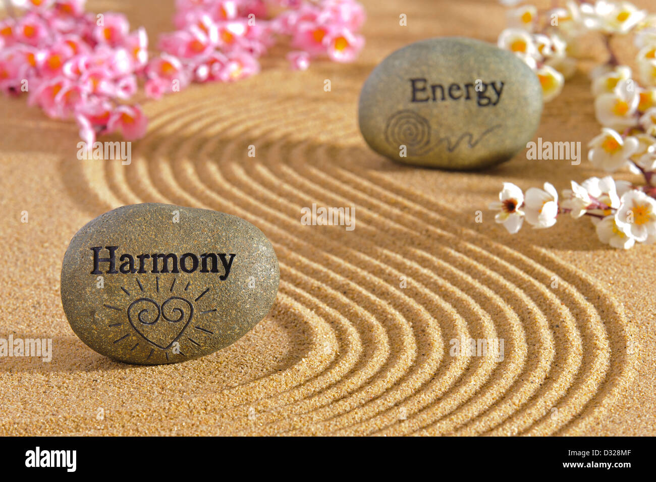 Zen-Garten mit Harmonie und Energie Stockfoto