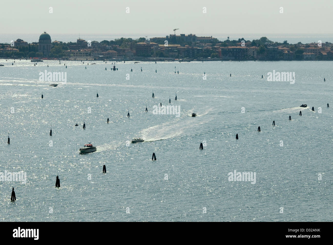 Lido und die Boot-Routen in der Lagune, Venedig, Italien. Stockfoto
