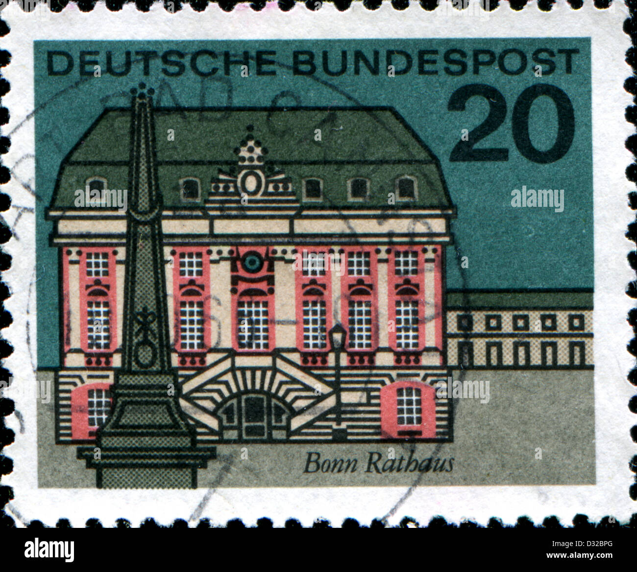 Deutschland - ca. 1965: Eine Briefmarke gedruckt in Deutschland zeigt Gebäude Bonn Rathaus, ca. 1965 Stockfoto