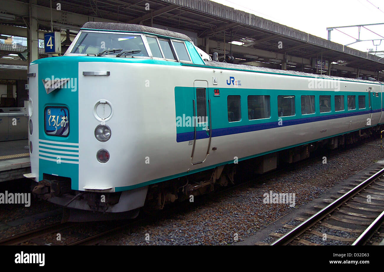 JR West 381 Serie EMU auf einem Kuroshio-Service am Bahnhof Wakayama Stockfoto