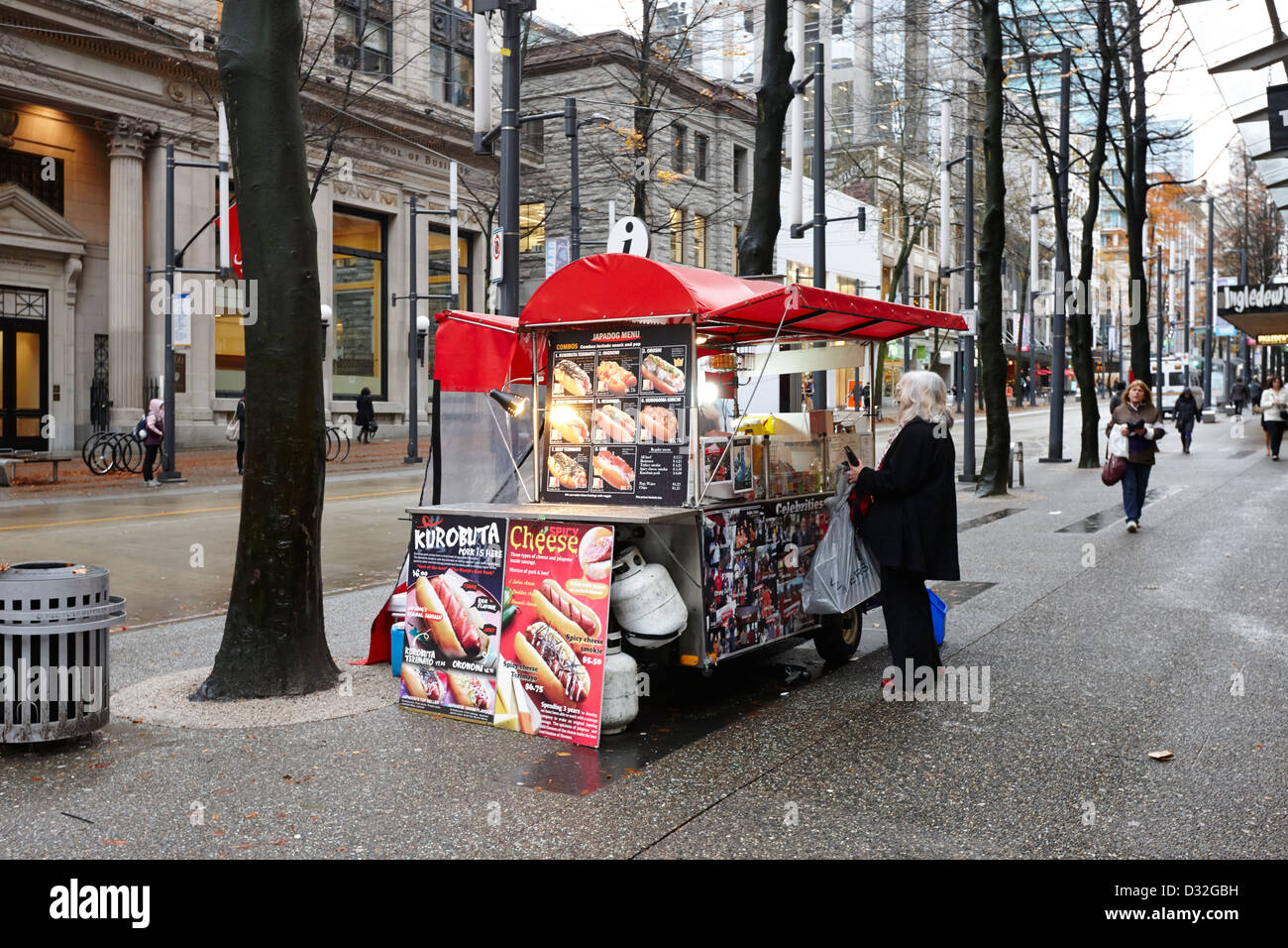 Japadog-Fast-Food-Hot-Dog stand Stall auf Granville street Vancouver BC Kanada Stockfoto