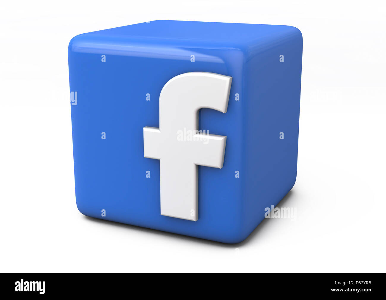 Facebook Logo dargestellt als ein blauer Würfel mit weißen Buchstaben f - weißer Hintergrund Konzept Bild Stockfoto