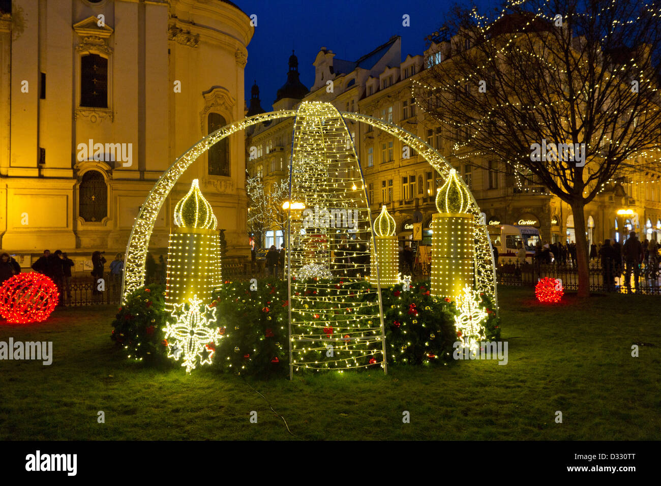 Silvester Dekoration im Park in Prag von dem zentralen Platz in der Altstadt Stockfoto