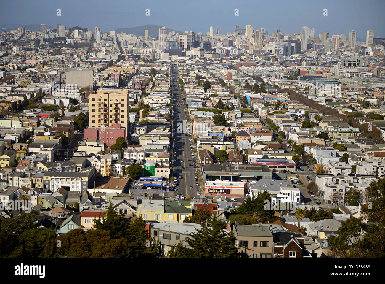 San Francisco-Blick von Bernal Heights San Franciso Stockfoto