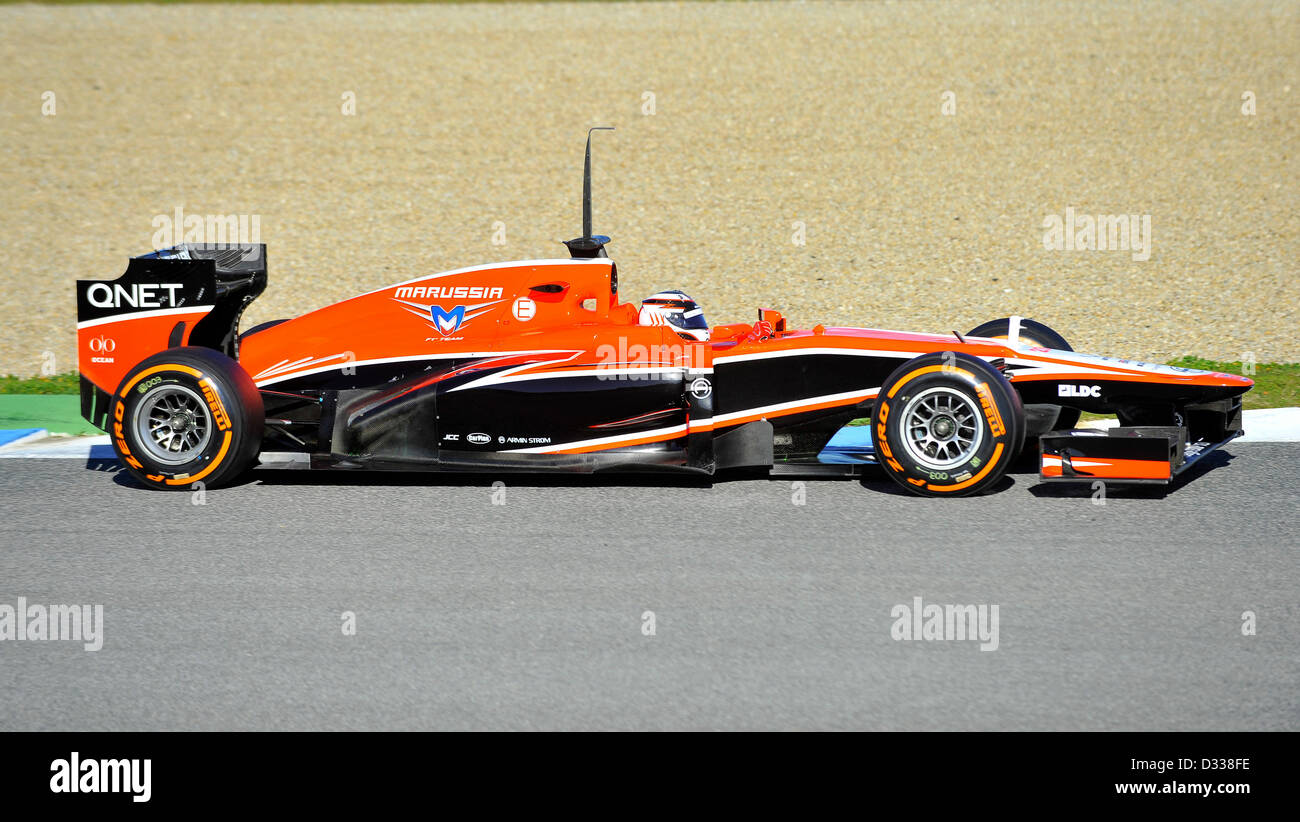 07.02.2013 Motorsport, Formel 1 Tests auf Circuito de Velocidad Rennstrecke in Jerez De La Frontera, Spanien---Max Chilton (GBR), Marussia Virgin MVR-02 Stockfoto