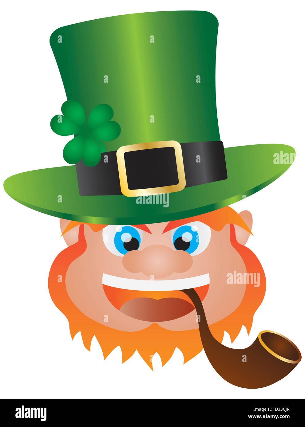 St. Patricks Day irische Kobold Kopf mit Hut und Pfeife, Isolated on White Background Illustration Stockfoto