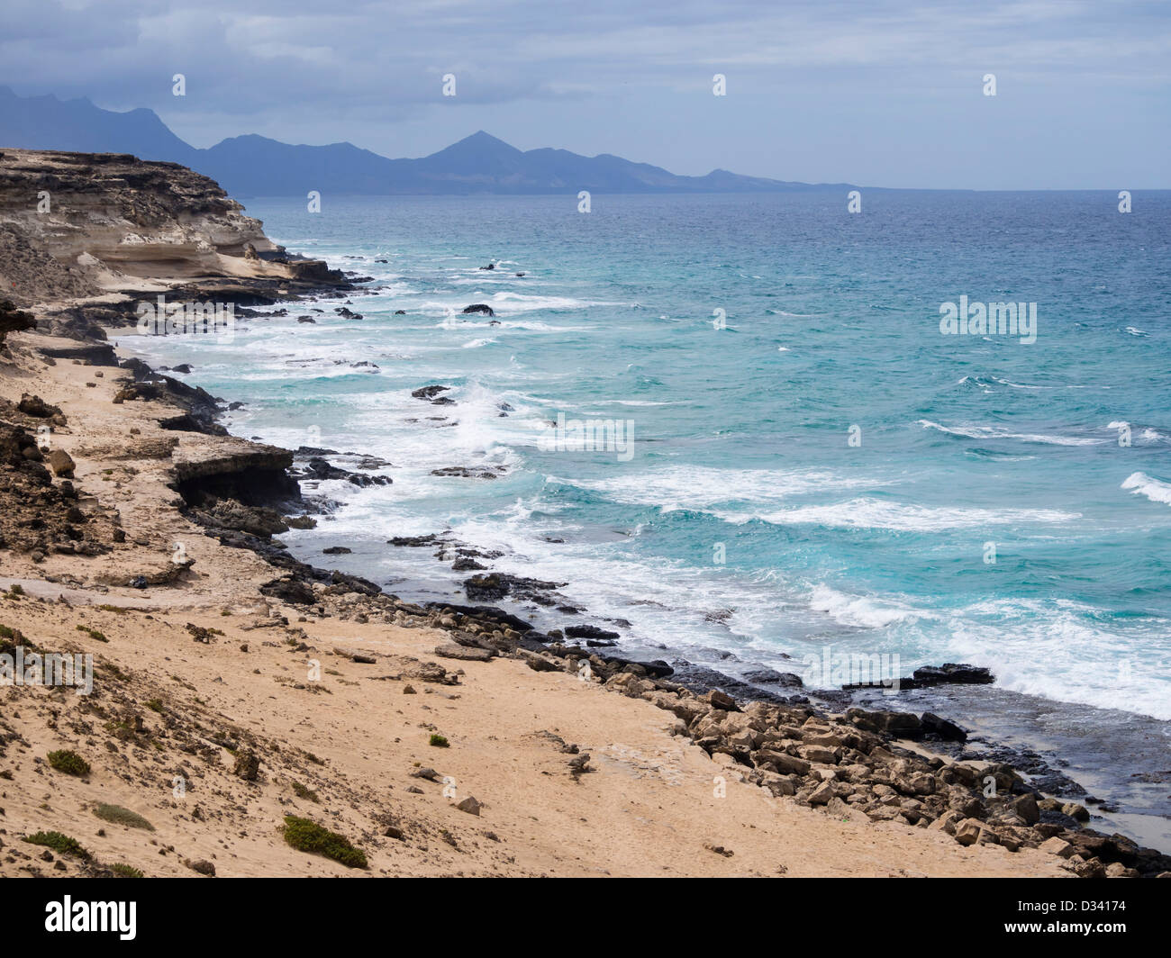 Der felsige West Küste von Fuerteventura an Agua Liques, Istmo De La Pared. Stockfoto