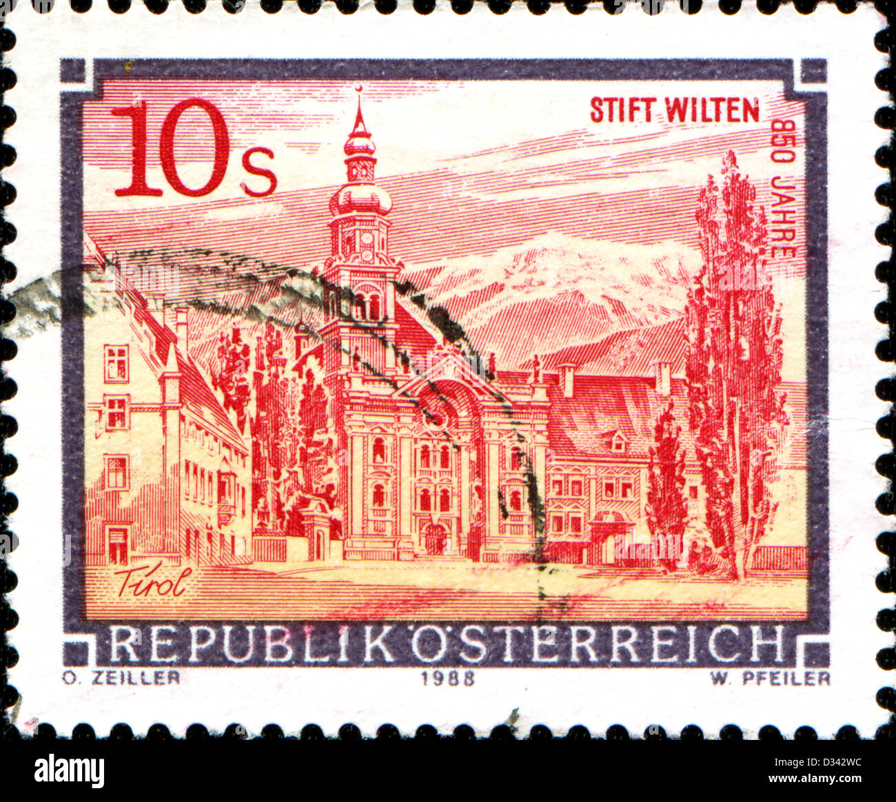 Österreich - ca. 1988: Eine Briefmarke gedruckt in Österreich zeigt Abtei aus der Serie "Klöster und Abteien in Österreich", ca. 1988 Stockfoto