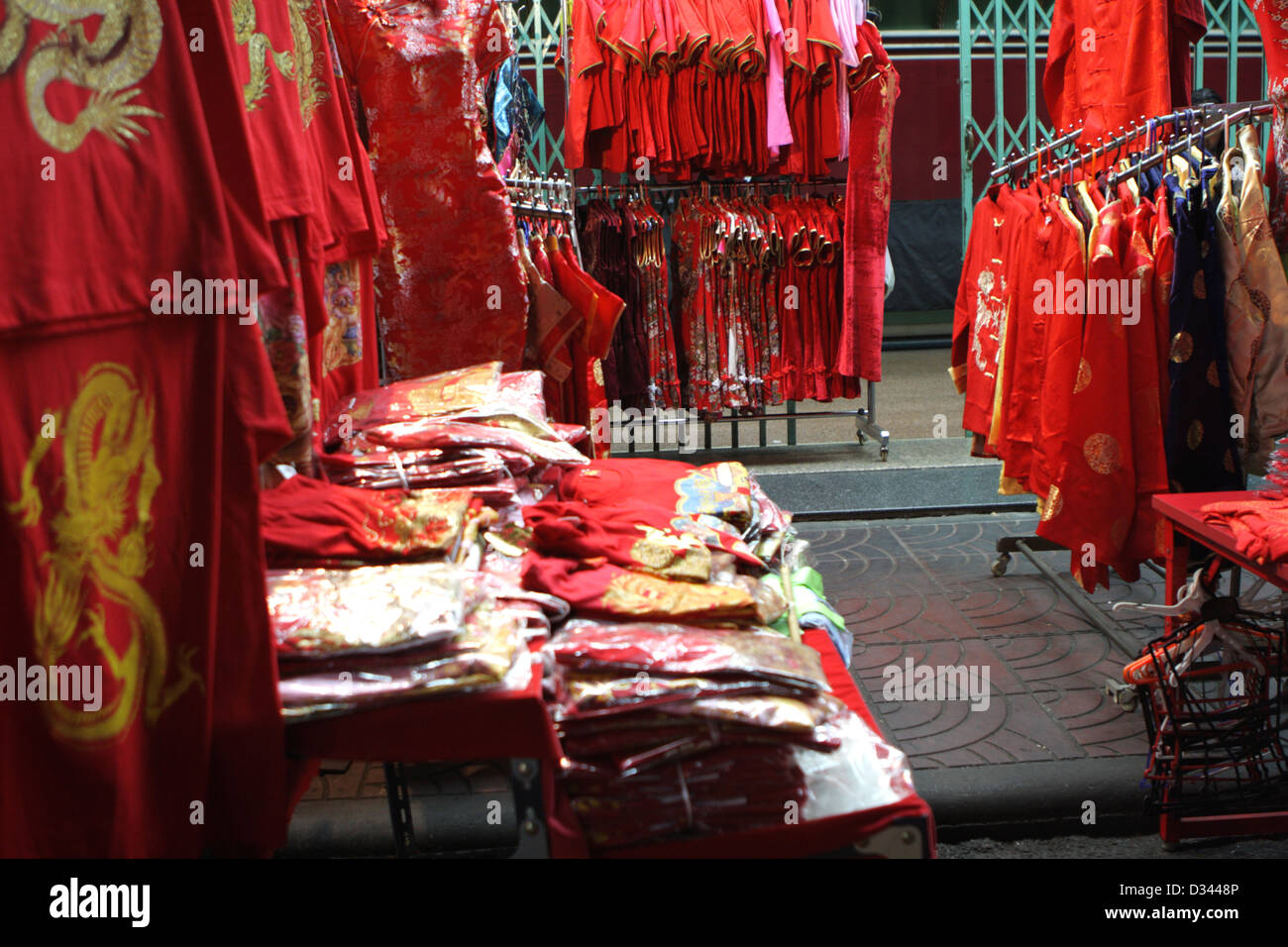 Chinesische traditionelle Tuch Shop in Bangkoks Chinatown, Thailand Stockfoto